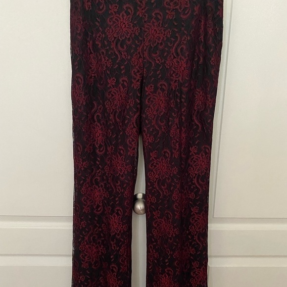 Vintage Finity Studio Red Floral Lace Pants | Sz 12 | Black Contrast - Picture 2 of 7